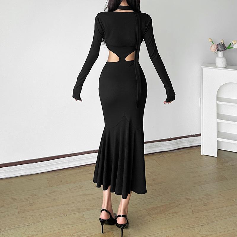 Long sleeve sweetheart neck shrug 2 piece hollow out maxi dress