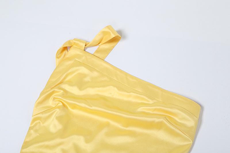 One shoulder satin backless knotted maxi dress