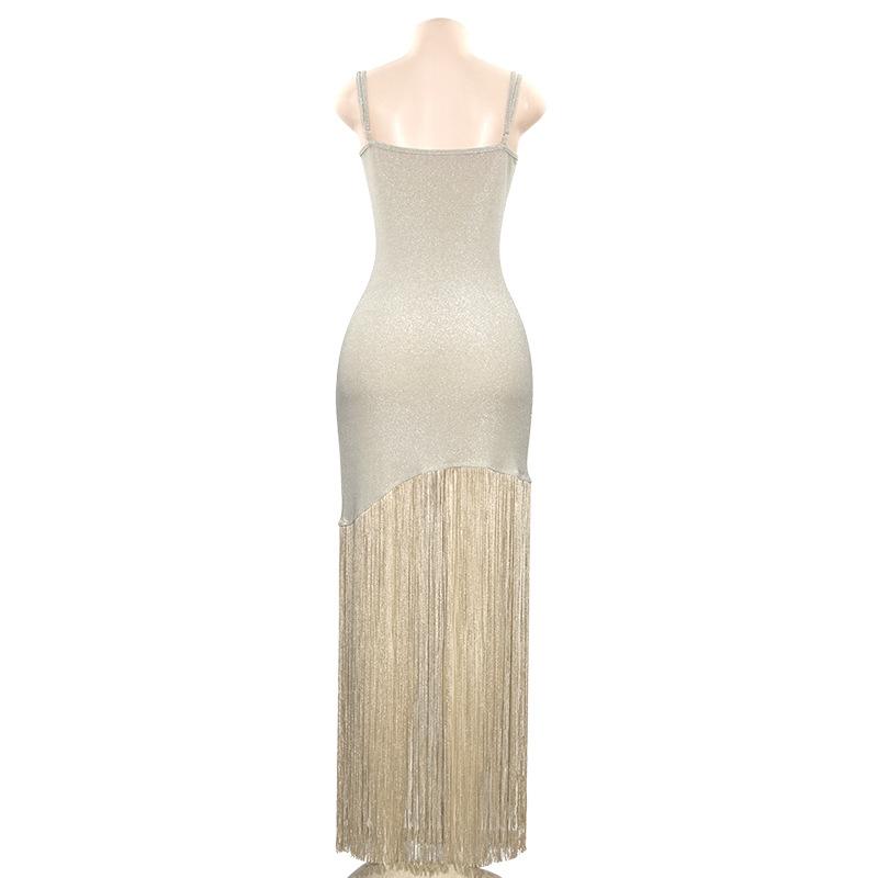 Glitter square neck tassels cami maxi dress