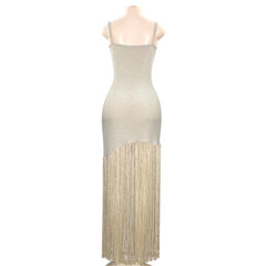 Glitter square neck tassels cami maxi dress