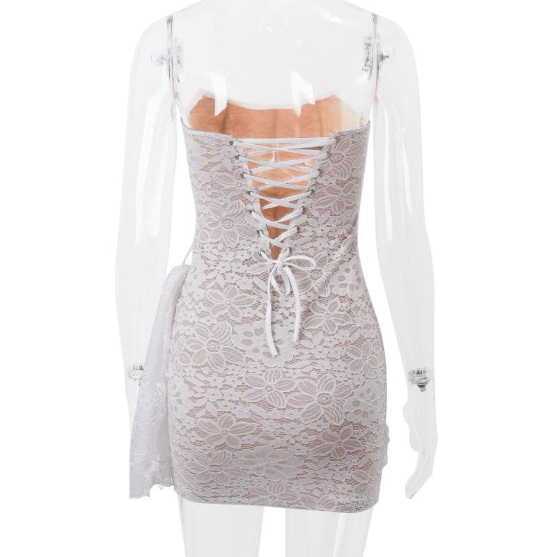Irregular ruched backless lace up bustier tube mini dress  | red tango dress