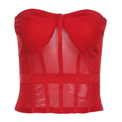 Sweetheart neck mesh stitch patchwork tube top
