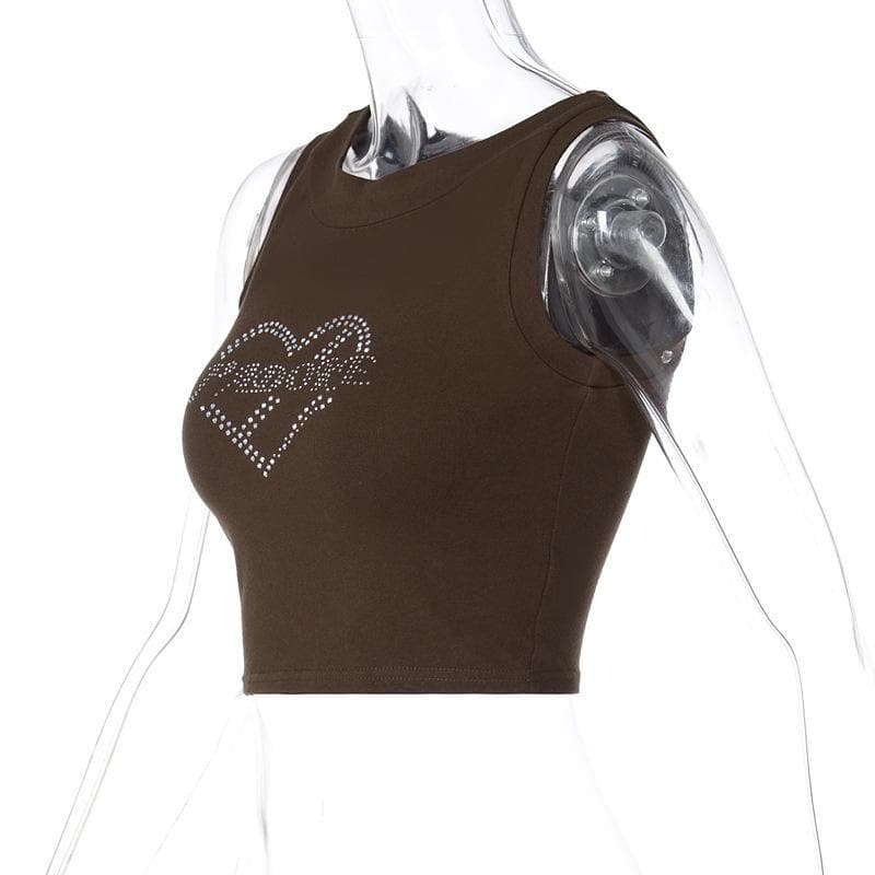 Beaded sleeveless contrast round neck crop top