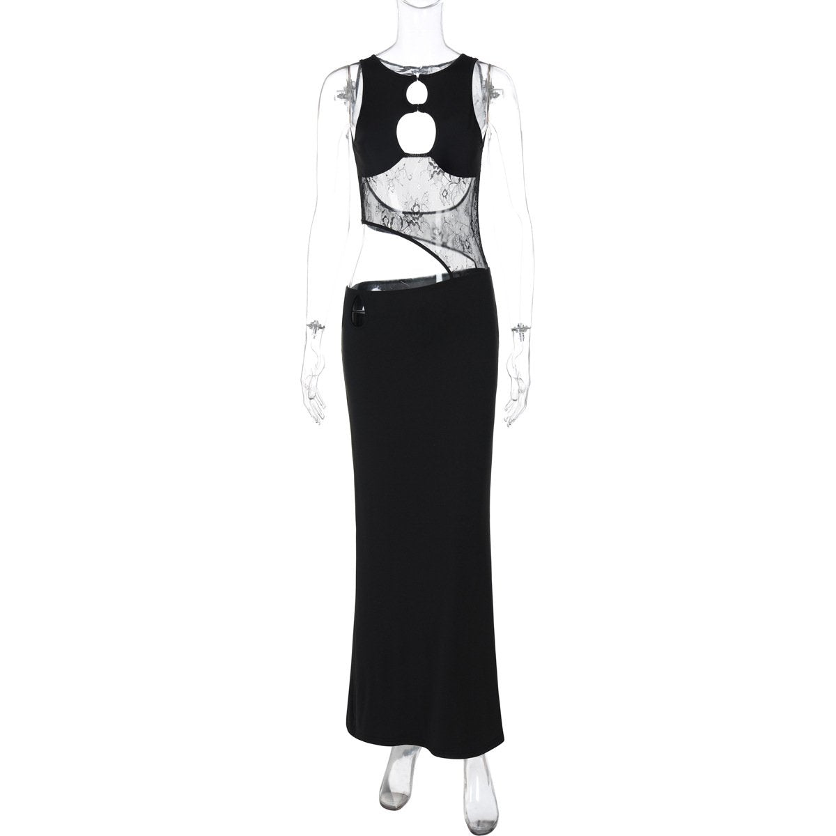 Sleeveless hollow out mesh maxi dress