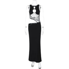 Sleeveless hollow out mesh maxi dress