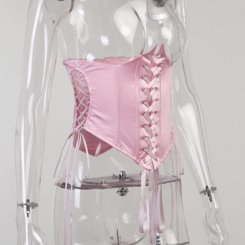 Lace up self tie solid corset top