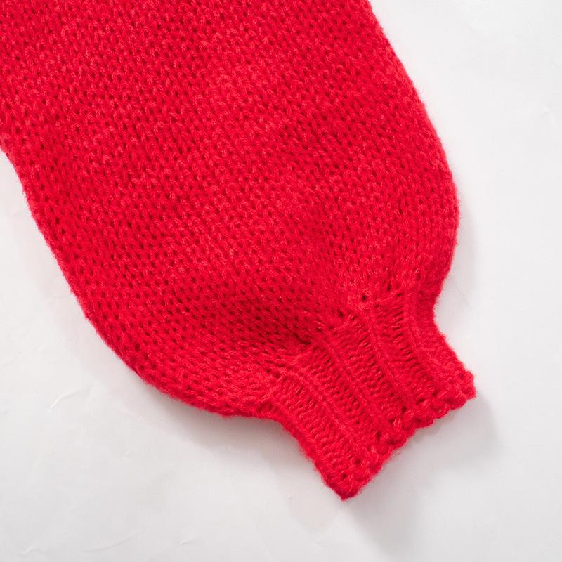 Long sleeve crewneck bowknot knitted top