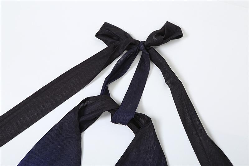 Ruched halter self tie cross front sheer mesh gradient maxi dress  | samba dress