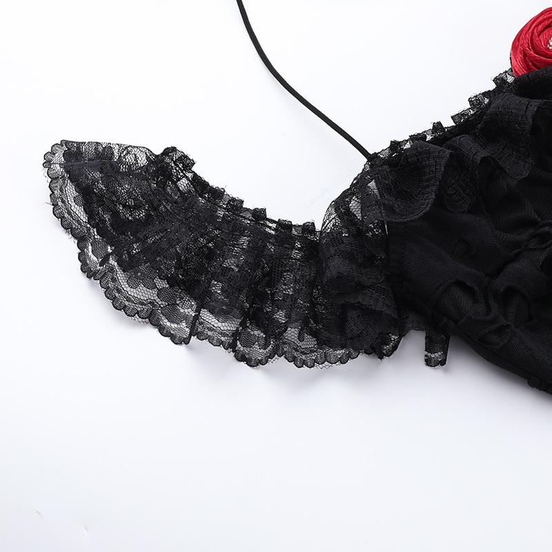 Lace irregular flower applique cami mini dress