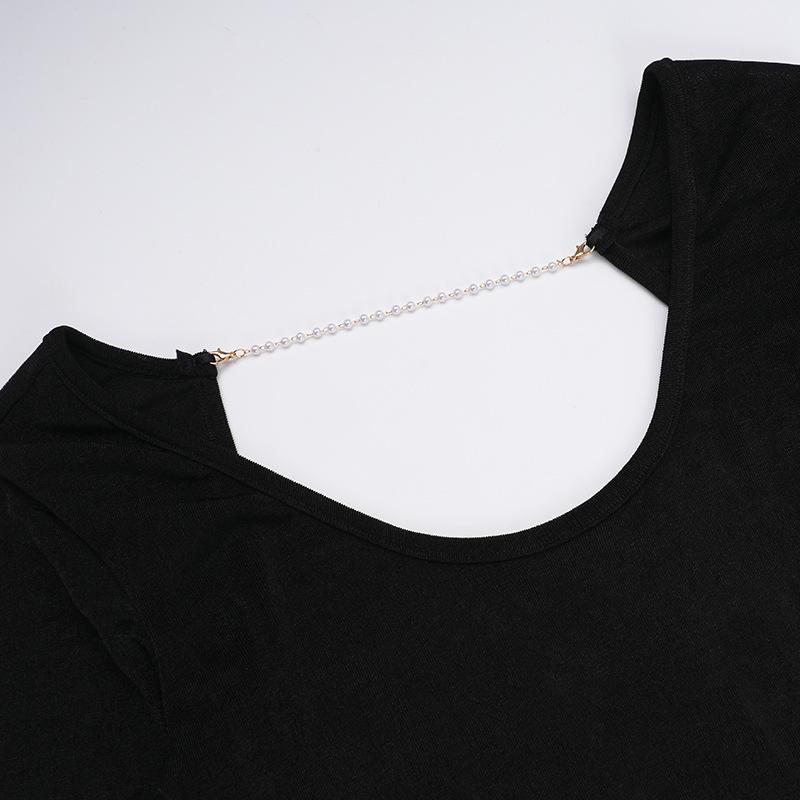 Long sleeve u neck metal chain backless maxi dress