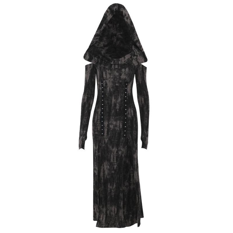 Hoodie long sleeve off shoulder high slit maxi dress
