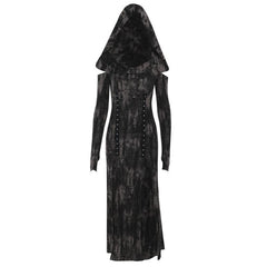 Hoodie long sleeve off shoulder high slit maxi dress