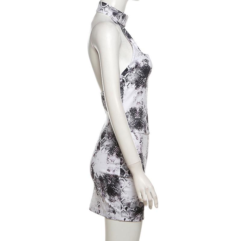 Halter snake print buckle backless mini dress