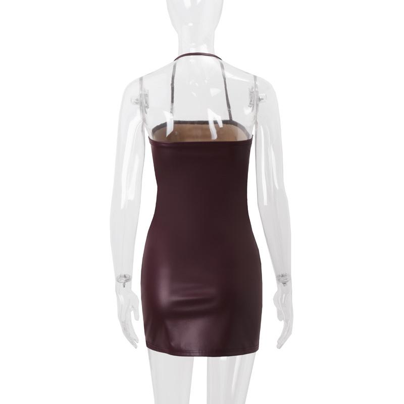 Halter PU leather mini dress