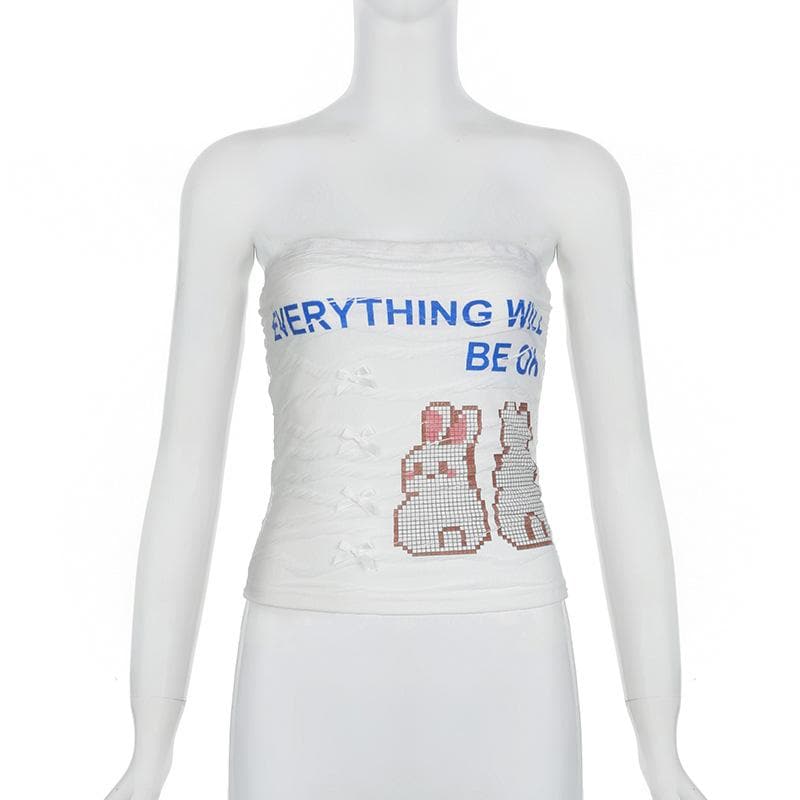 Textured rabbit pattern contrast bowknot tube top