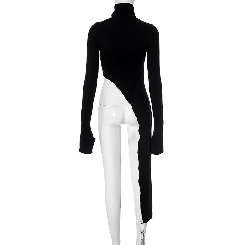 High neck long sleeve irregular solid top