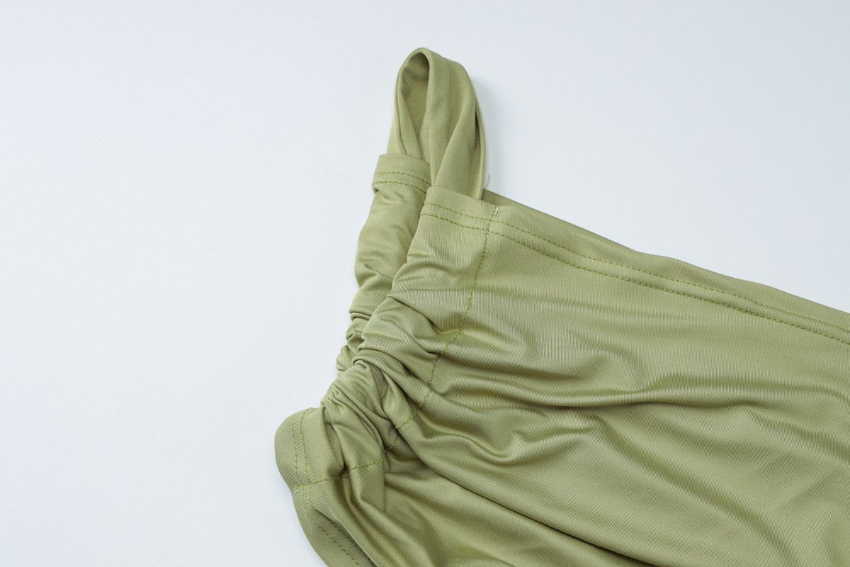 One shoulder ruched hollow out mesh maxi dress