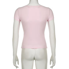 Short sleeve v neck ruched lace hem top
