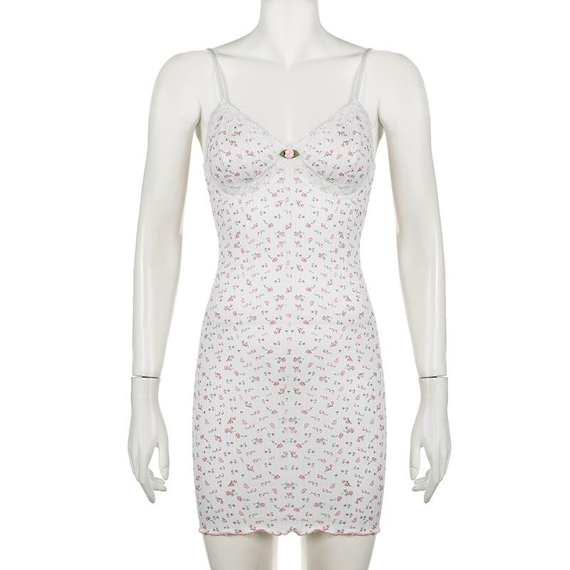 Textured print flower applique ruffle cami mini dress
