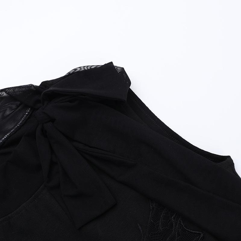 Butterfly embroidery sleeveless mesh knotted top