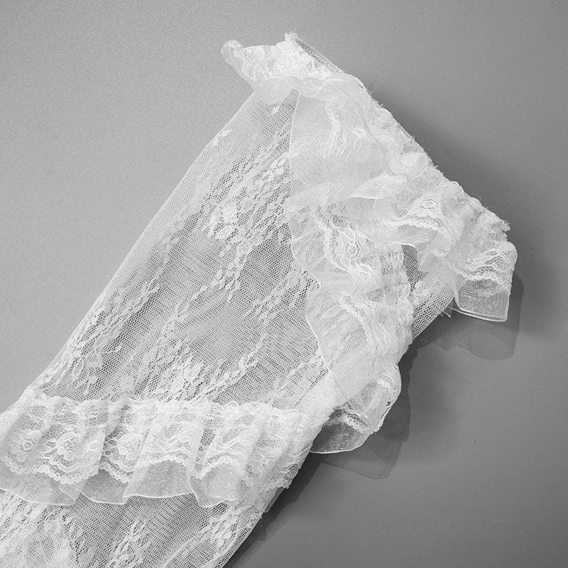 Lace ruffle solid stitch thigh high socks