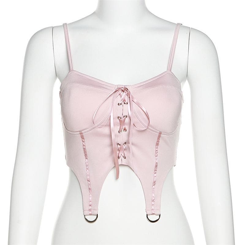 Lace up metal ring padded crop top