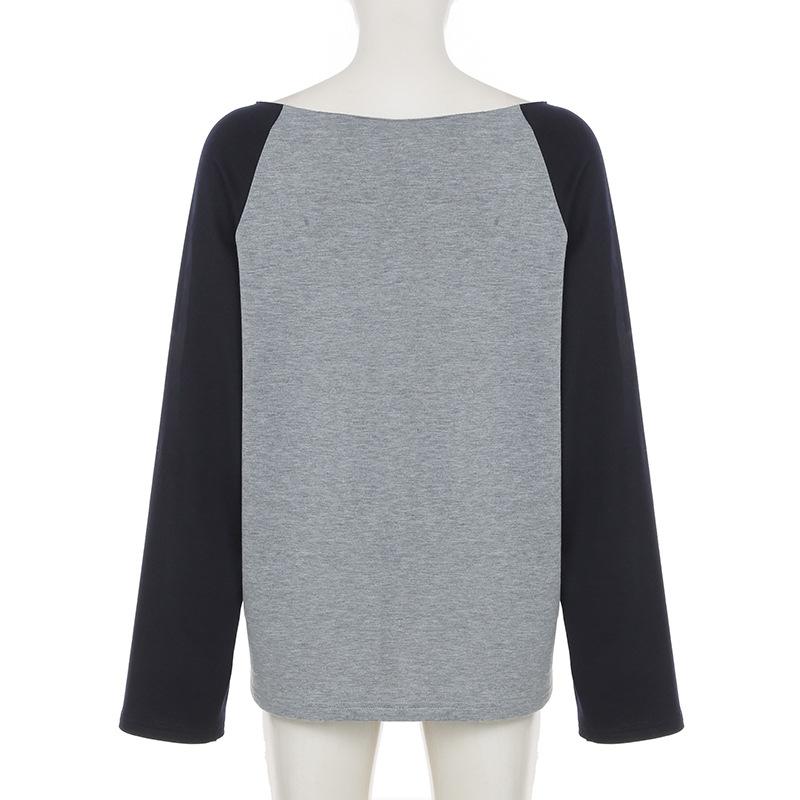 long sleeve "NEW YORK" print contrast top