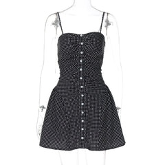 Polka dot button ruched cami mini dress