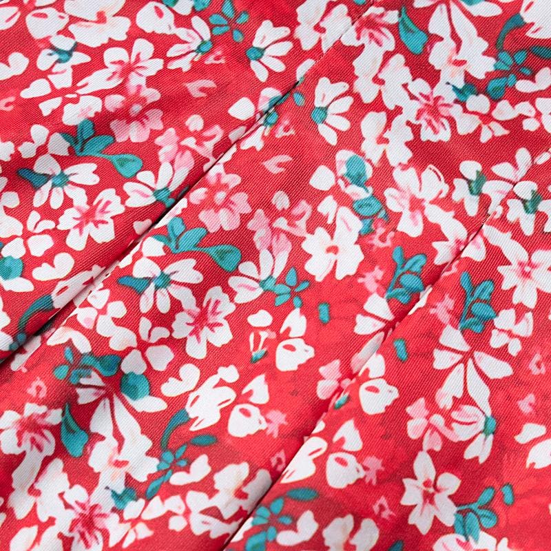 V neck flower print pleated cami mini dress