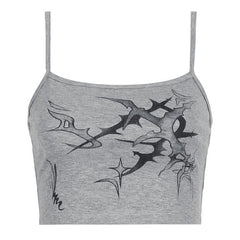 U neck print backless contrast cami top