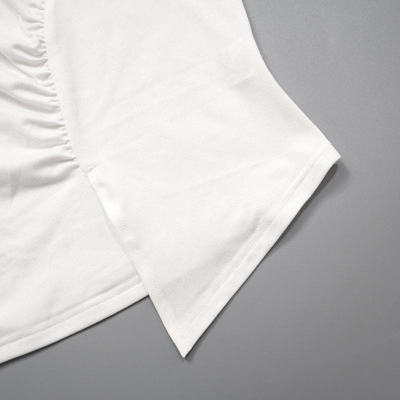One shoulder ruched irregular solid backless top