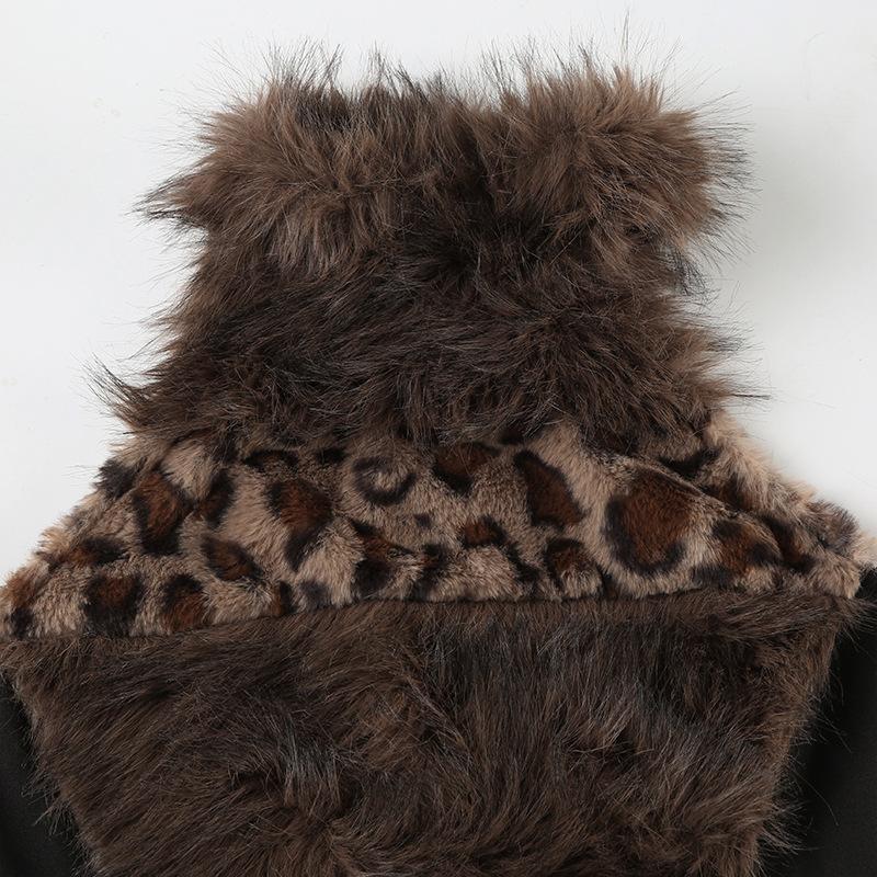 Halter high neck fluffy leopard print top