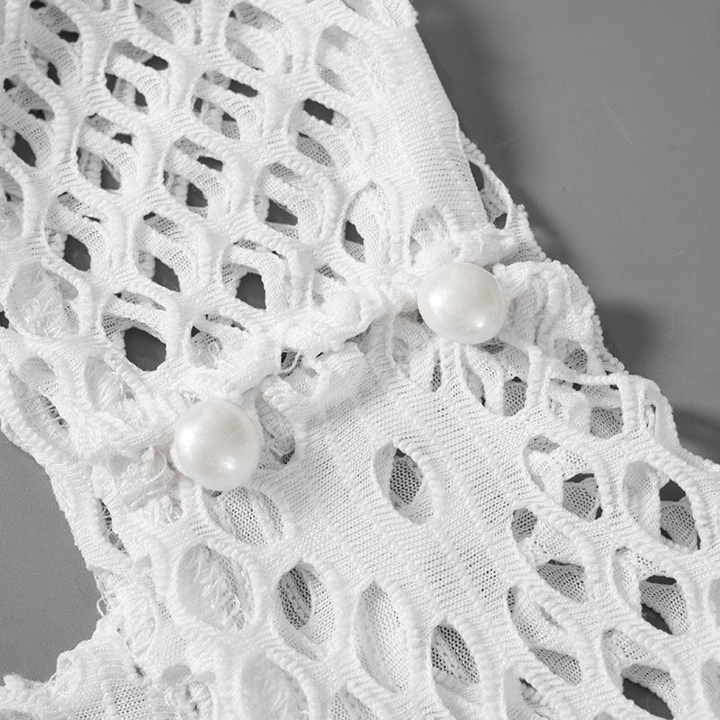 Halter knitted fishnet see through irregular mini dress