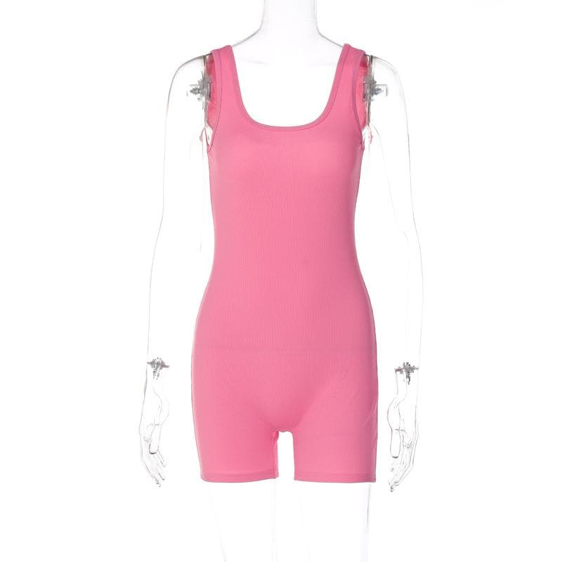Ribbed sleeveless u neck solid romper