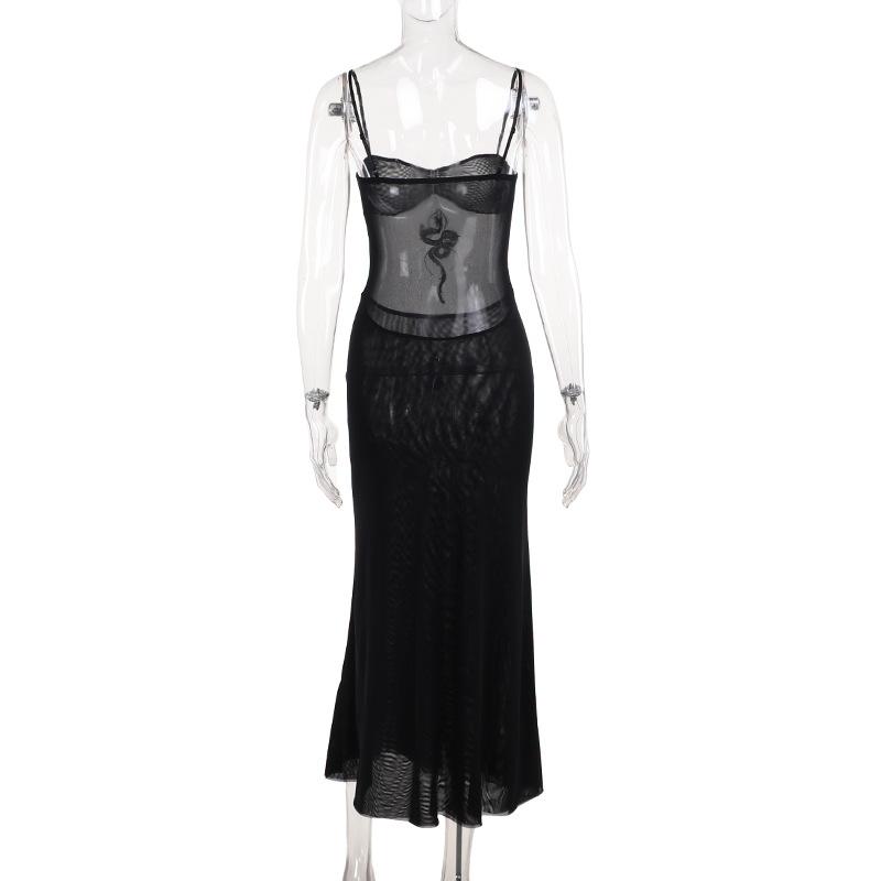 Sheer mesh dragon print ruched cami midi dress  | samba dress