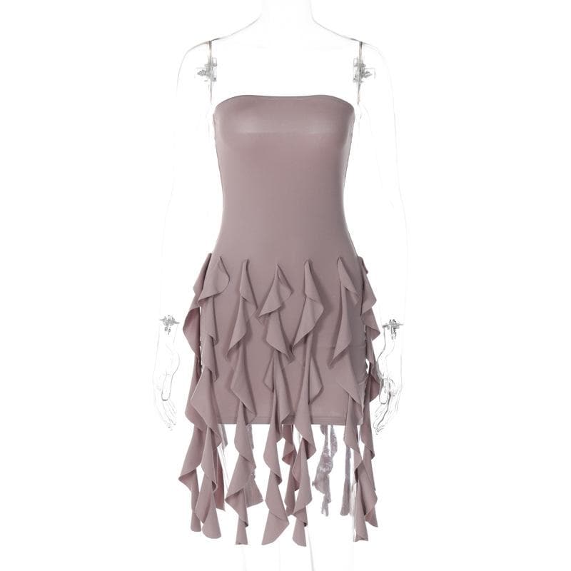Ruffle backless sleeveless solid tube mini dress  | red tango dress
