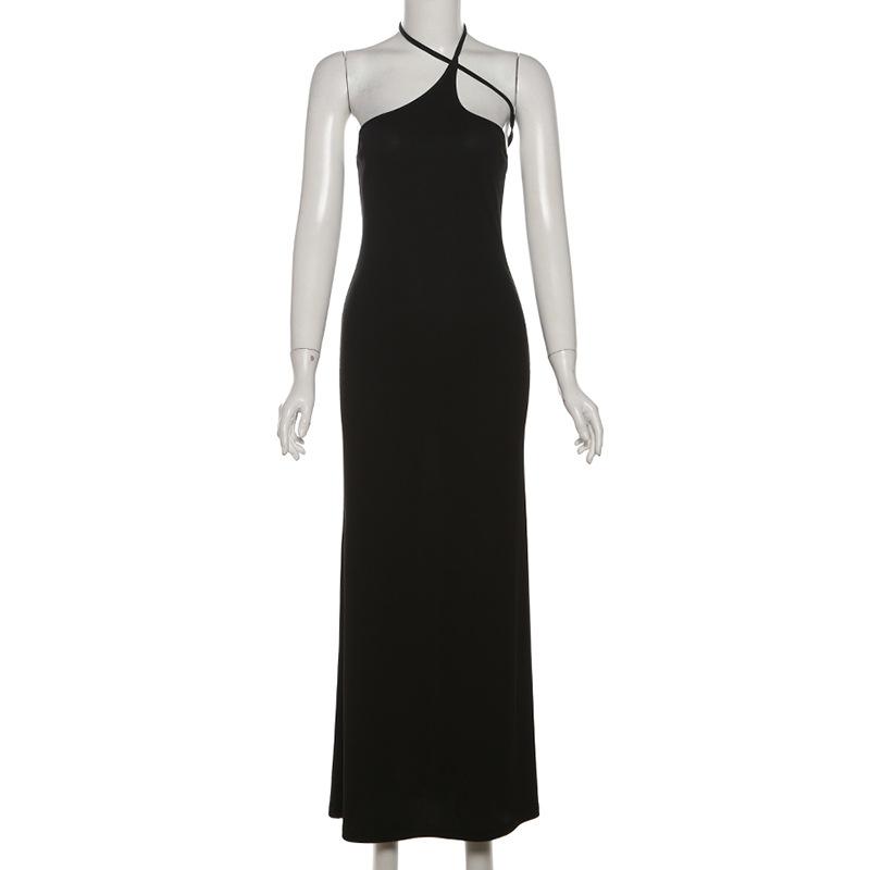 Halter Hollow out irregular solid maxi dress