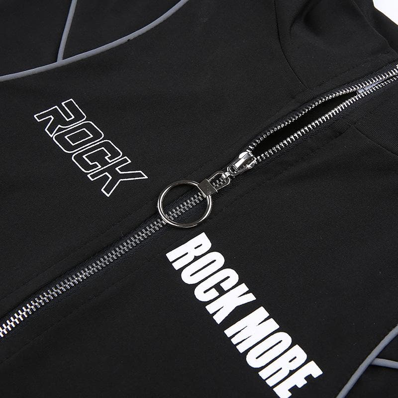 Zip-up "ROCK" pattern high neck long sleeve bodysuit