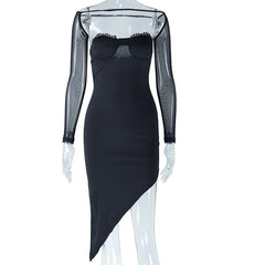 Sweetheart neck padded mesh shrug 2 piece midi dress