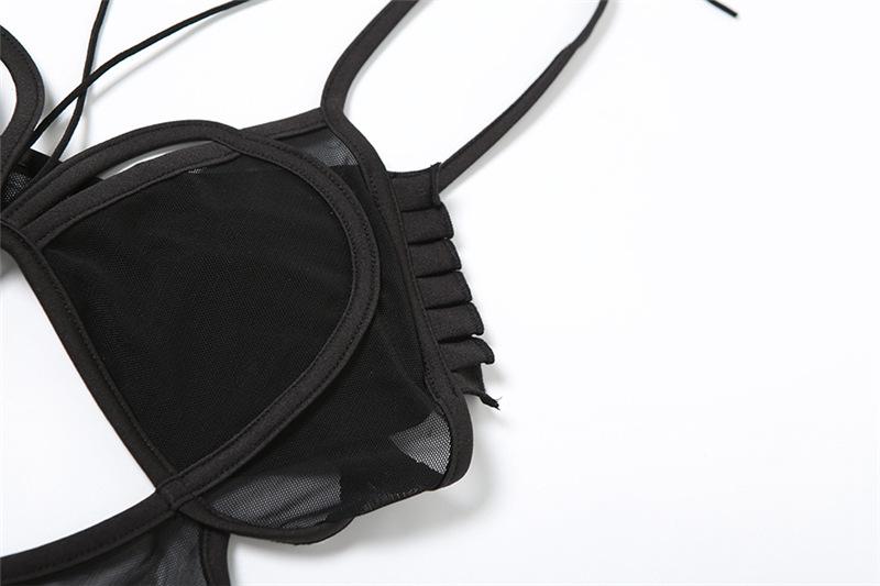 Mesh hollow out stitch ruffle solid cami bodysuit