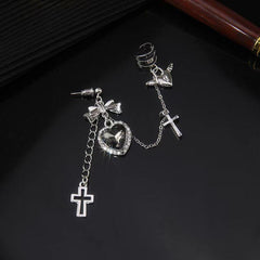 Bowknot heart cross drop earrings