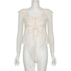 U neck puff sleeve textured ruffle top