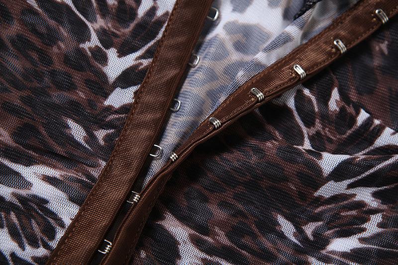 Leopard print mesh button cami short pant set