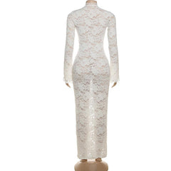 Long sleeve lace cross front slit maxi dress