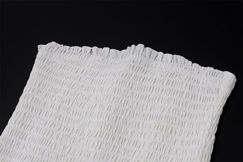 Smocked ruched lace patchwork tube midi dress