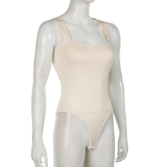 Square neck solid sleeveless tank bodysuit