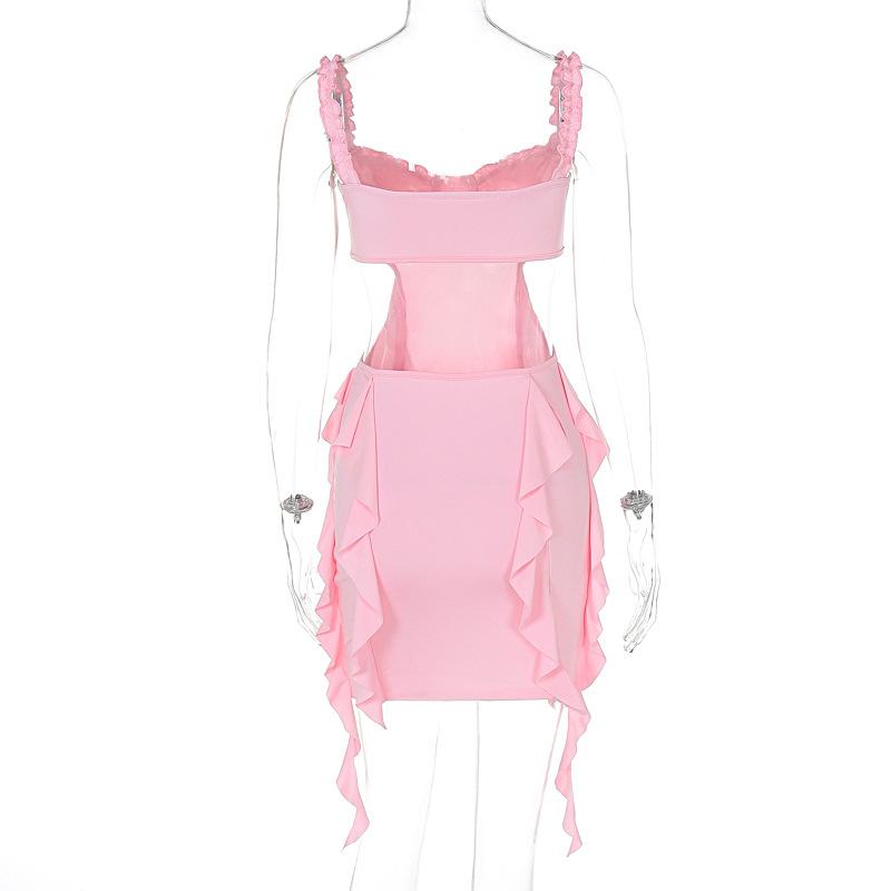 Sweetheart neck ruffle hollow out cami mini dress