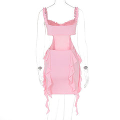 Sweetheart neck ruffle hollow out cami mini dress