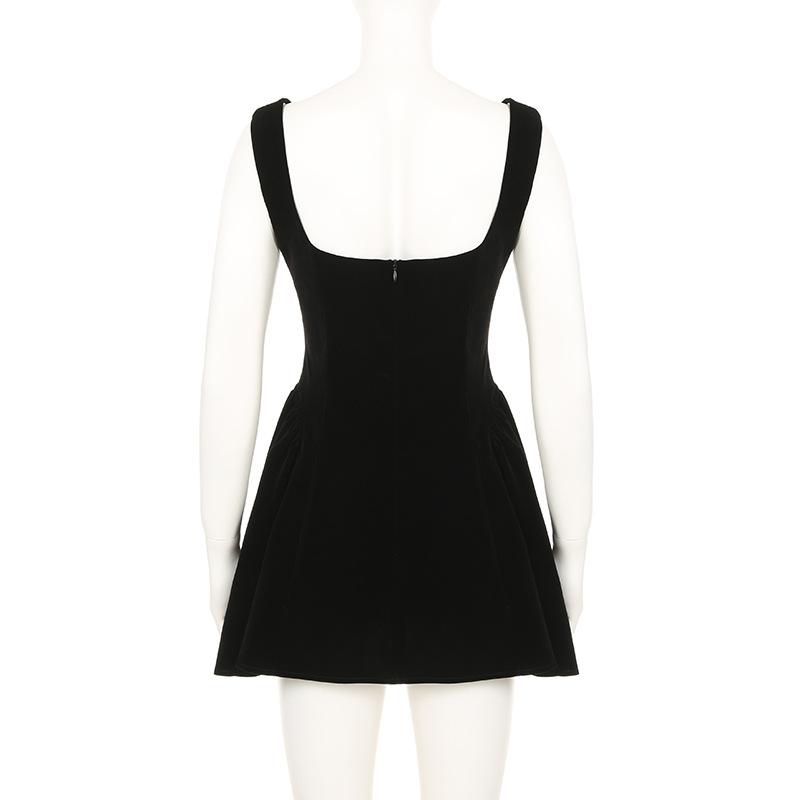 Square neck velvet zip-up cami mini dress