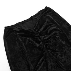 Velvet lace patchwork ruched ruffle maxi skirt